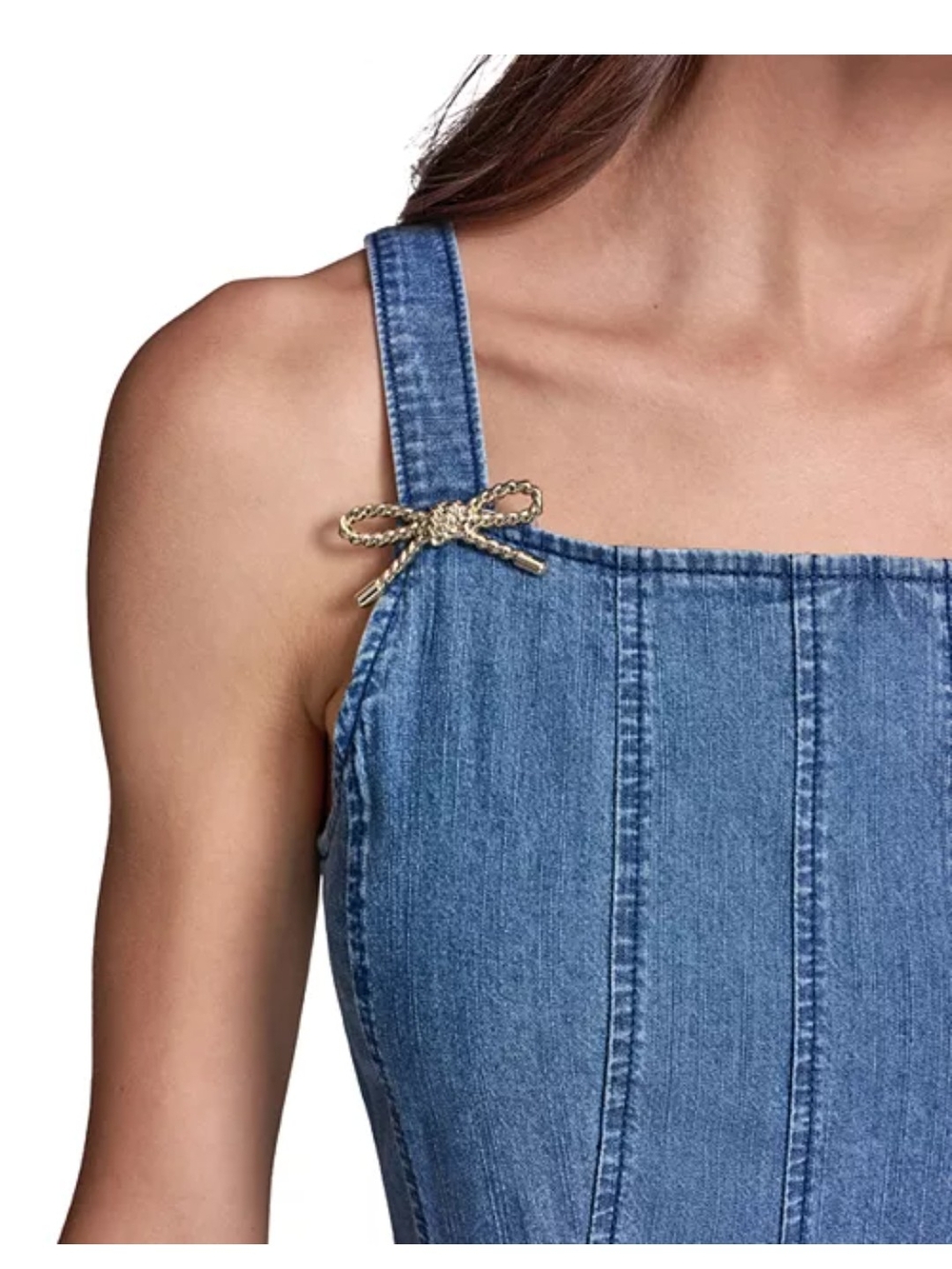 Karl Lagerfeld Blue Denim Dress with Gold Bows